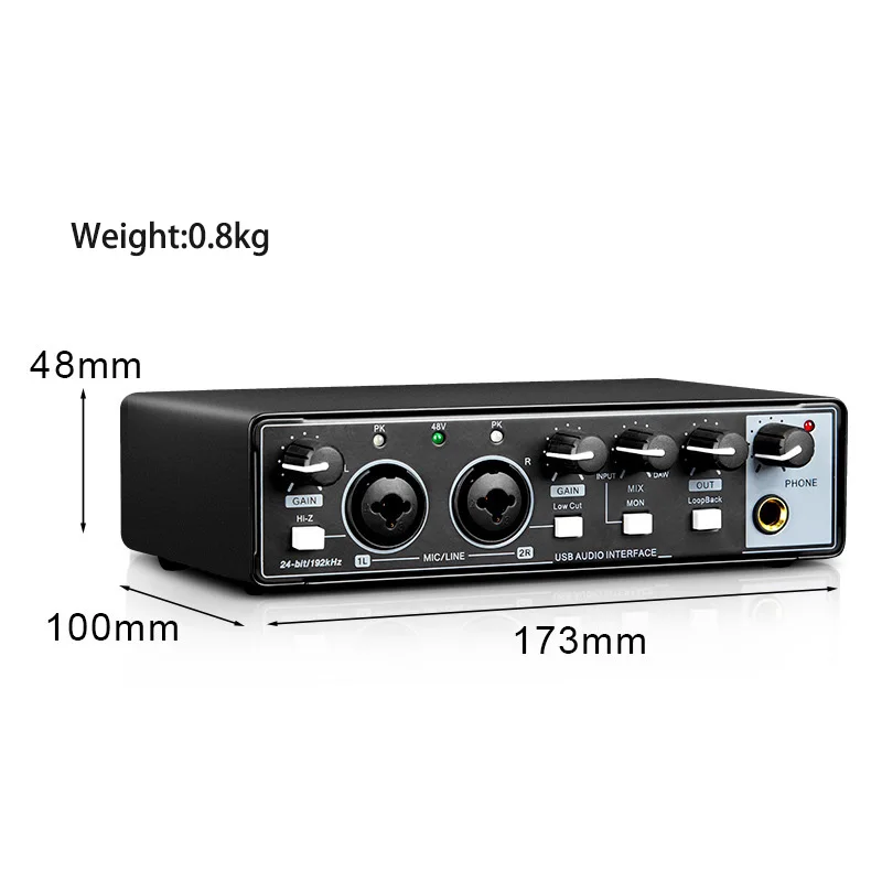OEM Professional USB Audio Interface Wireless 24bit 192kHz Recording Sound Card Type C for Music Studio Live Performance