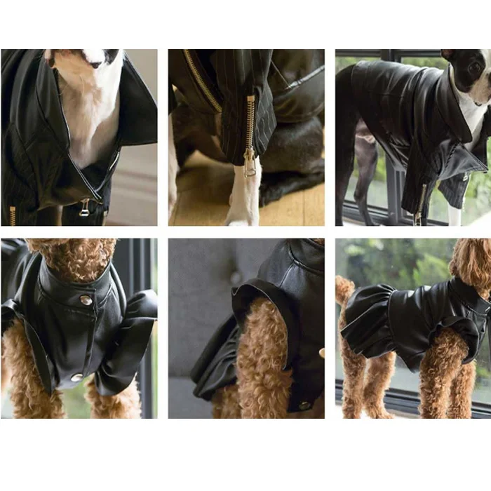 Fashion Spice Girl Biker Leather Pet Suit Dress Jacket Windbreaker Dog Clothing Coat