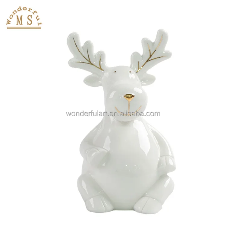 Ceramic Water Plated Christmas silver mi-lu Elk Deer miniature glazing Home Decor Holiday ornament House Decoration