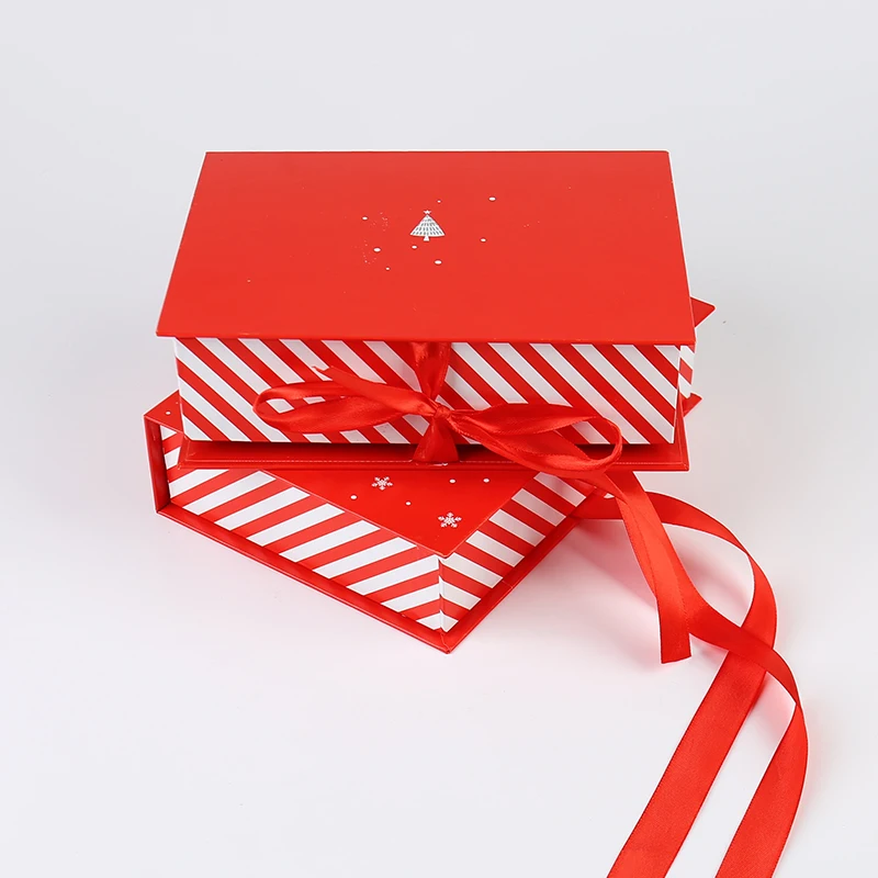 Factory Custom Luxury Cardboard Paper Rigid Book Gift Boxes Ribbon Square Box Embossing Gold Foil Christmas Sponge Photo Frame