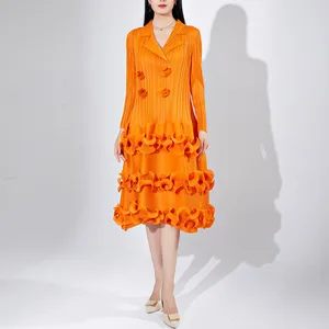 Women's Elegant Dress With Miyake Pleats Long Sleeve Pleated Hem Cake Dress High Quality Elastic Design Fashionable Dress
