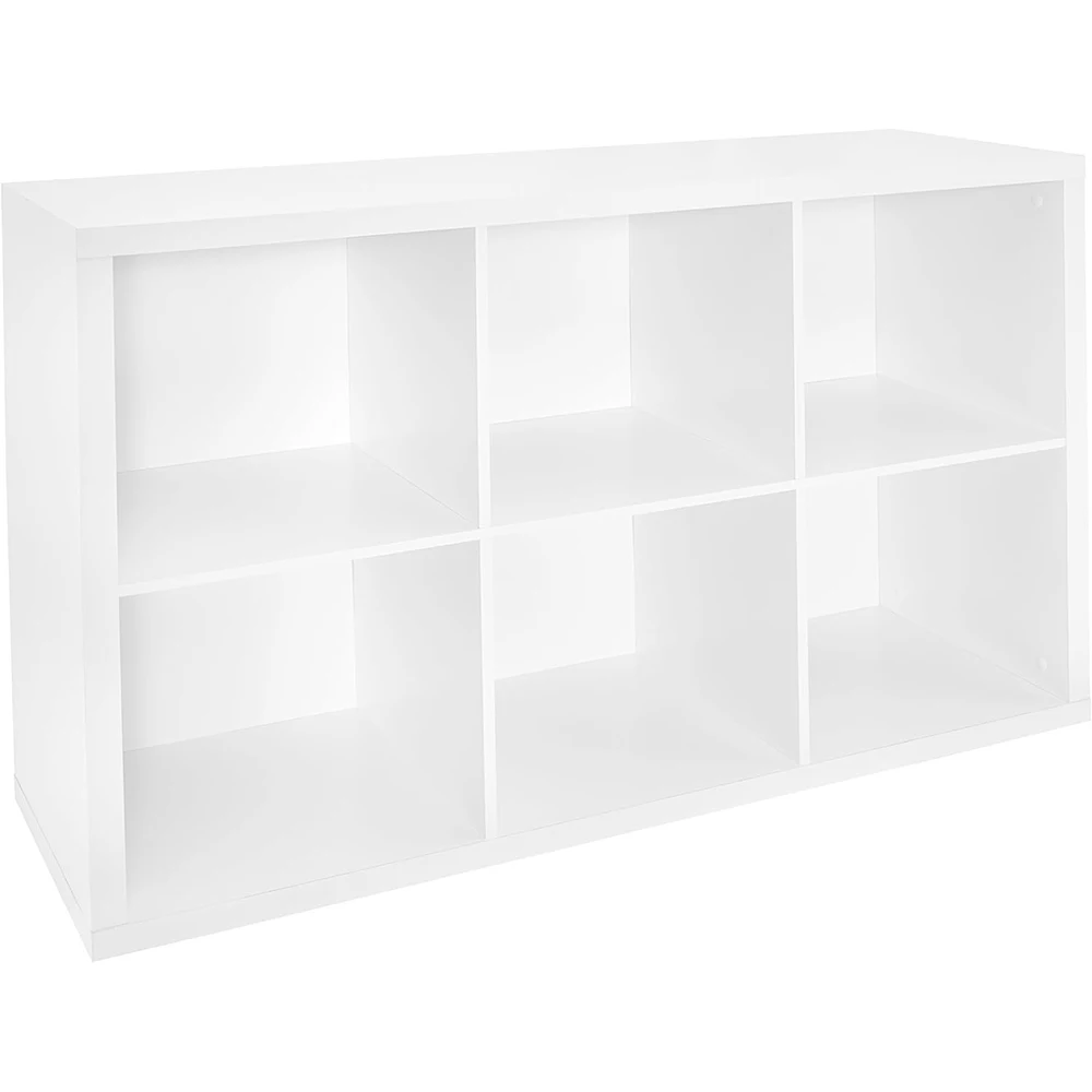 6 Cube Modern Living Room Storage Shelf Organizer Bookshelf with Back Panel Easy Assembly Wood White Finish