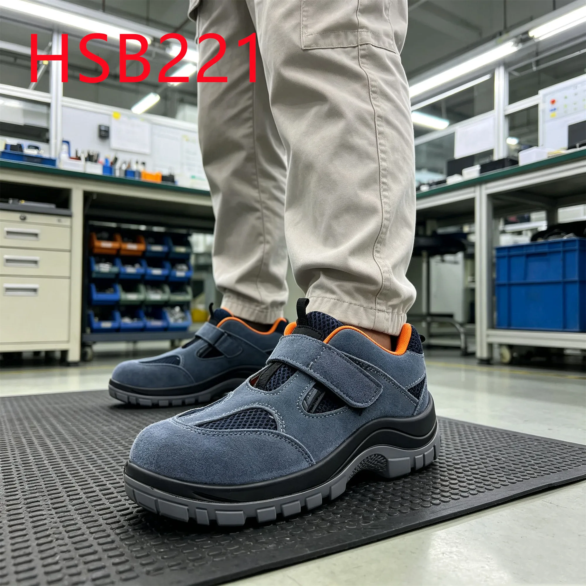 HY,Assembly Line Anti-tear Suede Leather Hua Singh Blue Safety slippers Hollow-out Design Work Boots in Bangladesh HSB221