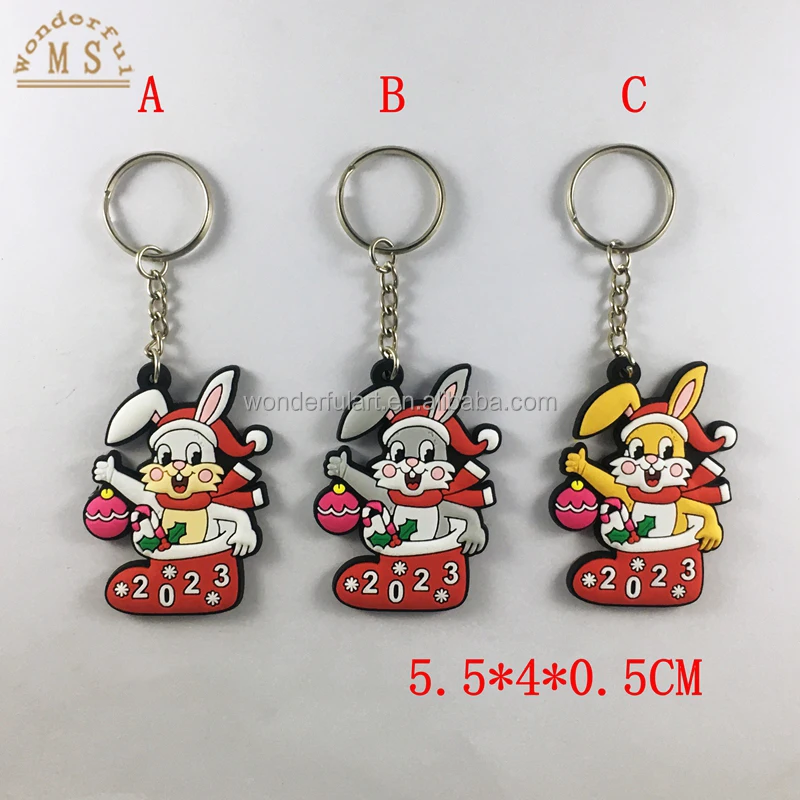 Factory Price 2023 Cartoon Rabbit Key Ring Soft Rubber PVC Custom Animal Keychain for Promotional Gift