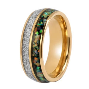 8mm Trendy Style Titanium Opal Artificial Meteorite Yellow Gold Plated Tungsten Ring Jewelry