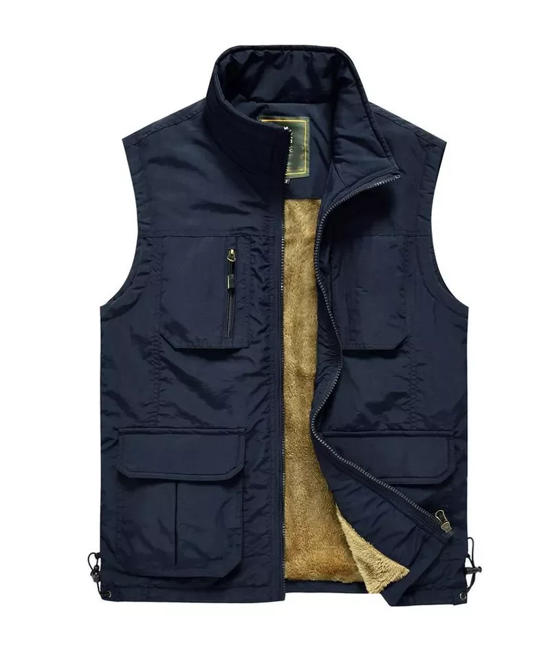 Custom Service Mutil-pockets Practical Fishing Hiking Winter Fleece Sleeveless Plain Color Men Outdoor Vest Jacket_voghion.com
