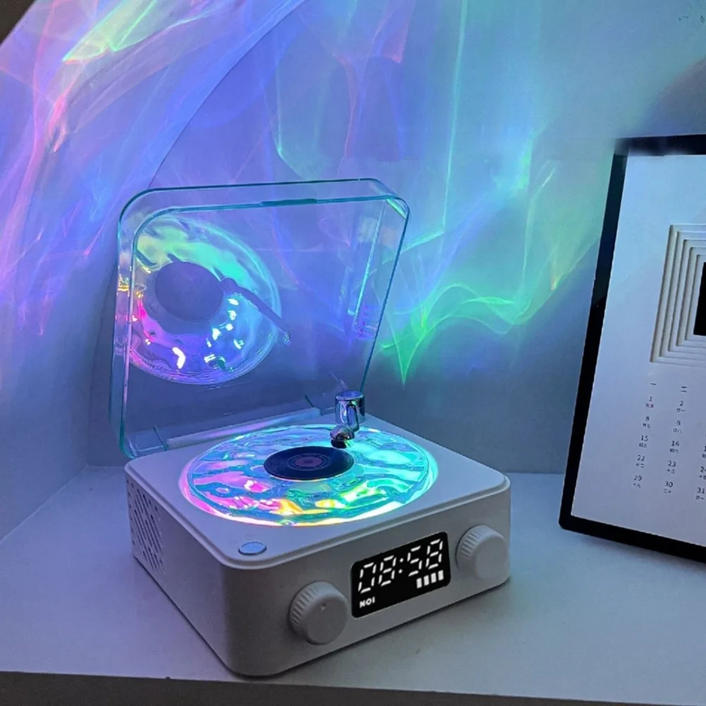 The Waves Vinyl speler, vintage vinyl platenspeler luidspreker, draadloze Bluetooth record speaker met RGB Light Support TF-kaart, voor slaapkamer, feest, 360° stereo surround sound