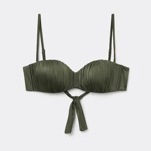 Fashion Satin Ruched Cup Women Swimwear Removable Strap Bikini Set OEM Service Factory