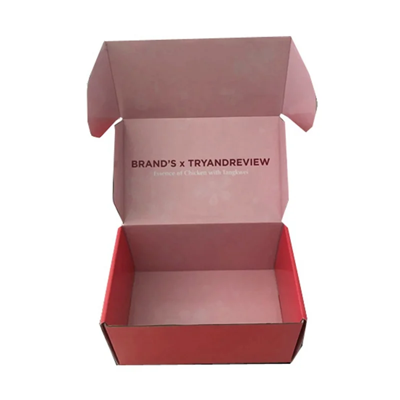 Custom pink corrugated mailer box shipping box for shoes wigs logo customized details