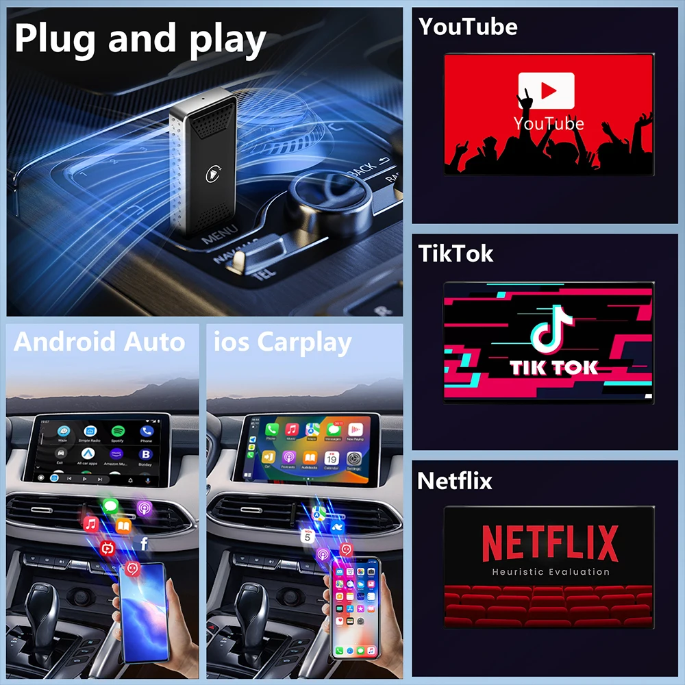 3 in 1 USB Dongle 2+16G Wired to Wireless Carplay Adapter Wireless Carplay Ai Box youtube netflix Android 11 Adapter Carplay - view 6
