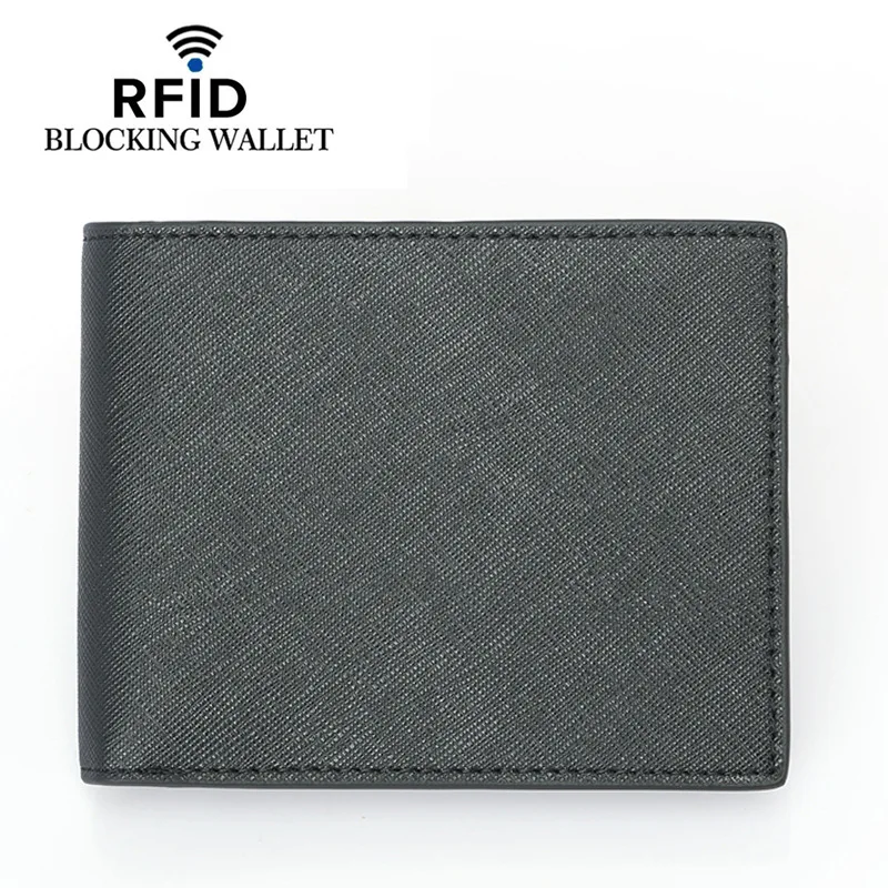 men genuine leather wallet Minimalist Carbon fiber rfid blocking leather card holder wholesale