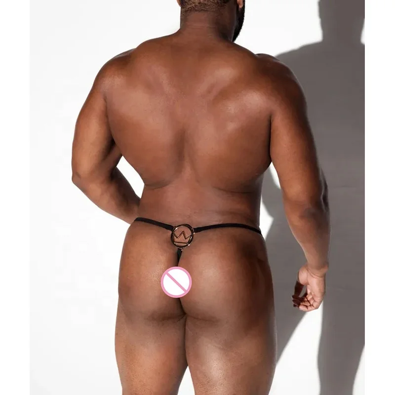PATON Factory Custom Metal Tag Golden Plate logo Thongs and g String With Charms Men Gay Sexy Underwear