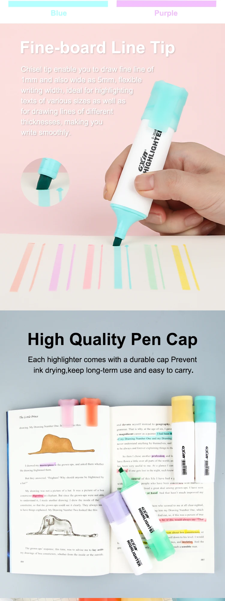 Gxin G304801 Water Based Fluorescent Pen Pastel Highlighter Set Neon