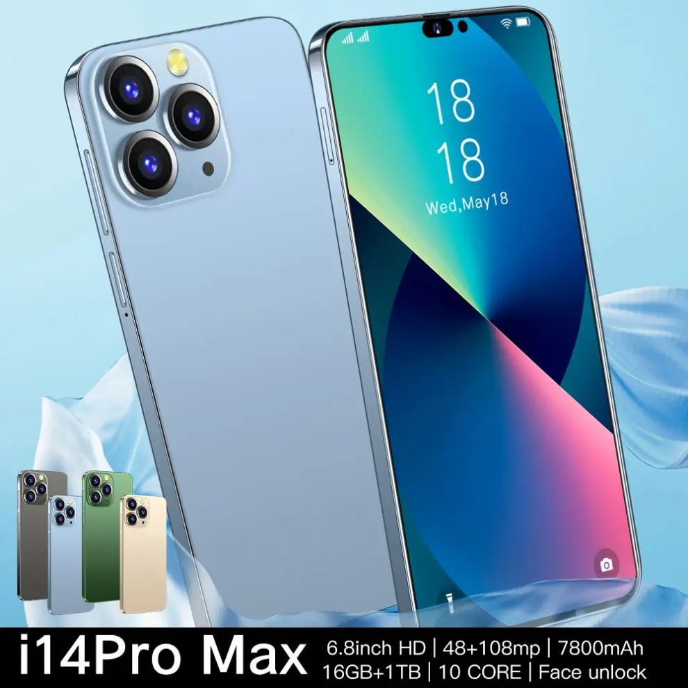 New i14 Pro MAX 6.8 16GB+1TBGB Android 7800 mA Unlocked 4g Smartphone