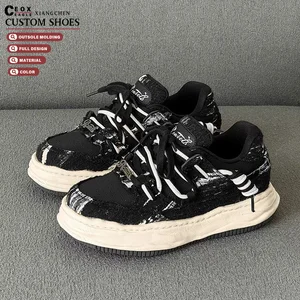 Top Quality Men Shoe Low Top Women Sneaker Black Lace up Designer Luxury Owens Cattlehide Leather Thick-sole Casual Flat Shoe