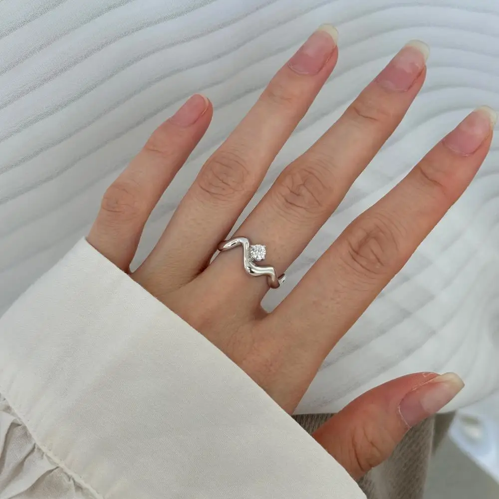 KAKODIY peculiar wave type 925 sterling silver engagement Cubic Zirconia wedding 8A zircon open ring for women detail 3