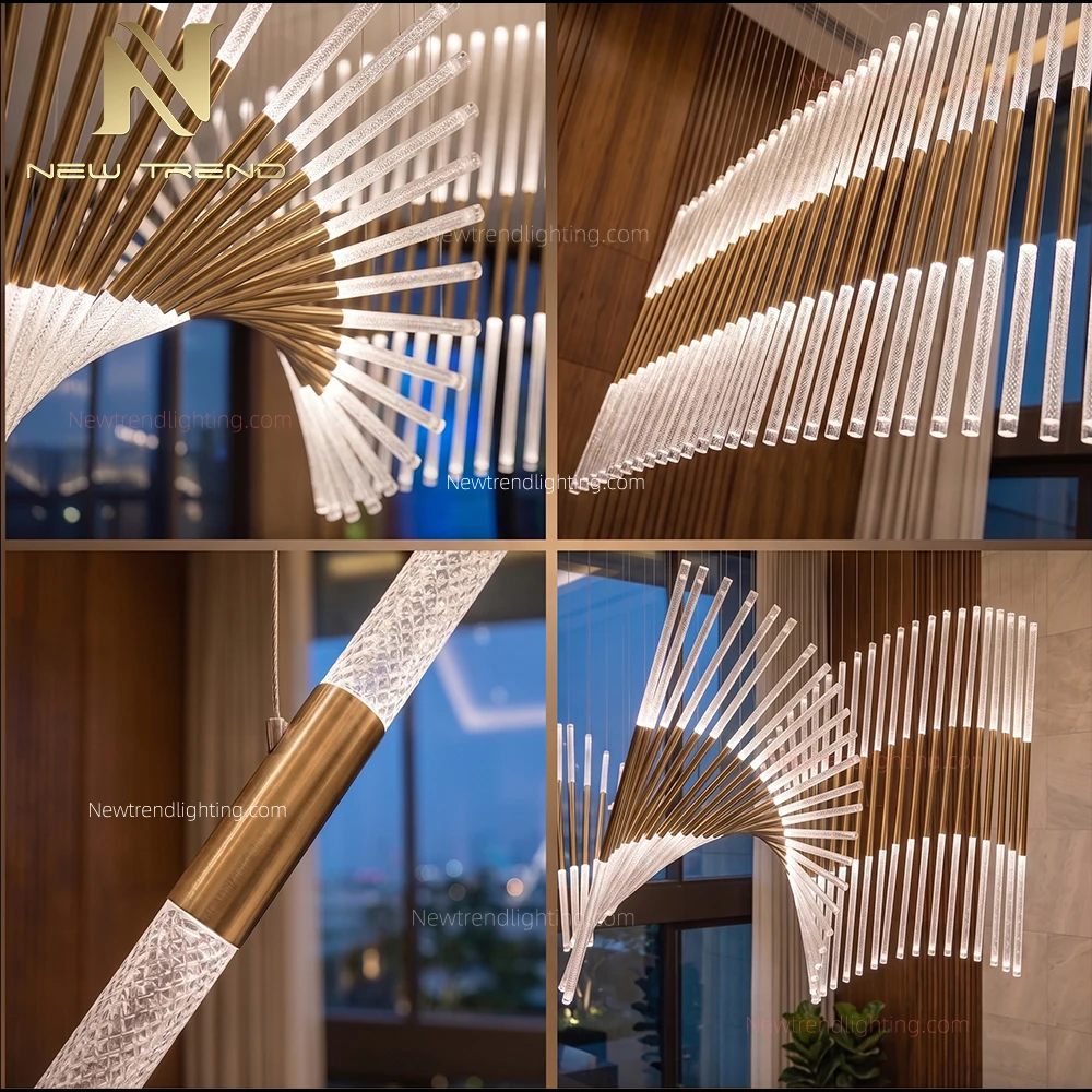 CPL-528 Bespoke Spiral Wing Chandelier – Oversized LED Rod Sculpture for Hotel Lobby & Reception