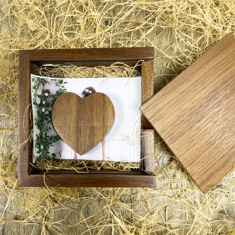 Photography Wedding Gift USB 3.0 Wooden Heart USB Flash Drive Gift Box Pen Drive 4GB 8GB 16GB 32GB 64GB Memory Stick with Logo - ANKUX.COM