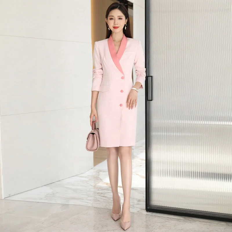 open lace back dress Suzannah London | Hot Pink Stretch Crepe Midi Length Long Sleeve Halley Dress | Luxury Evening Dress main image 0