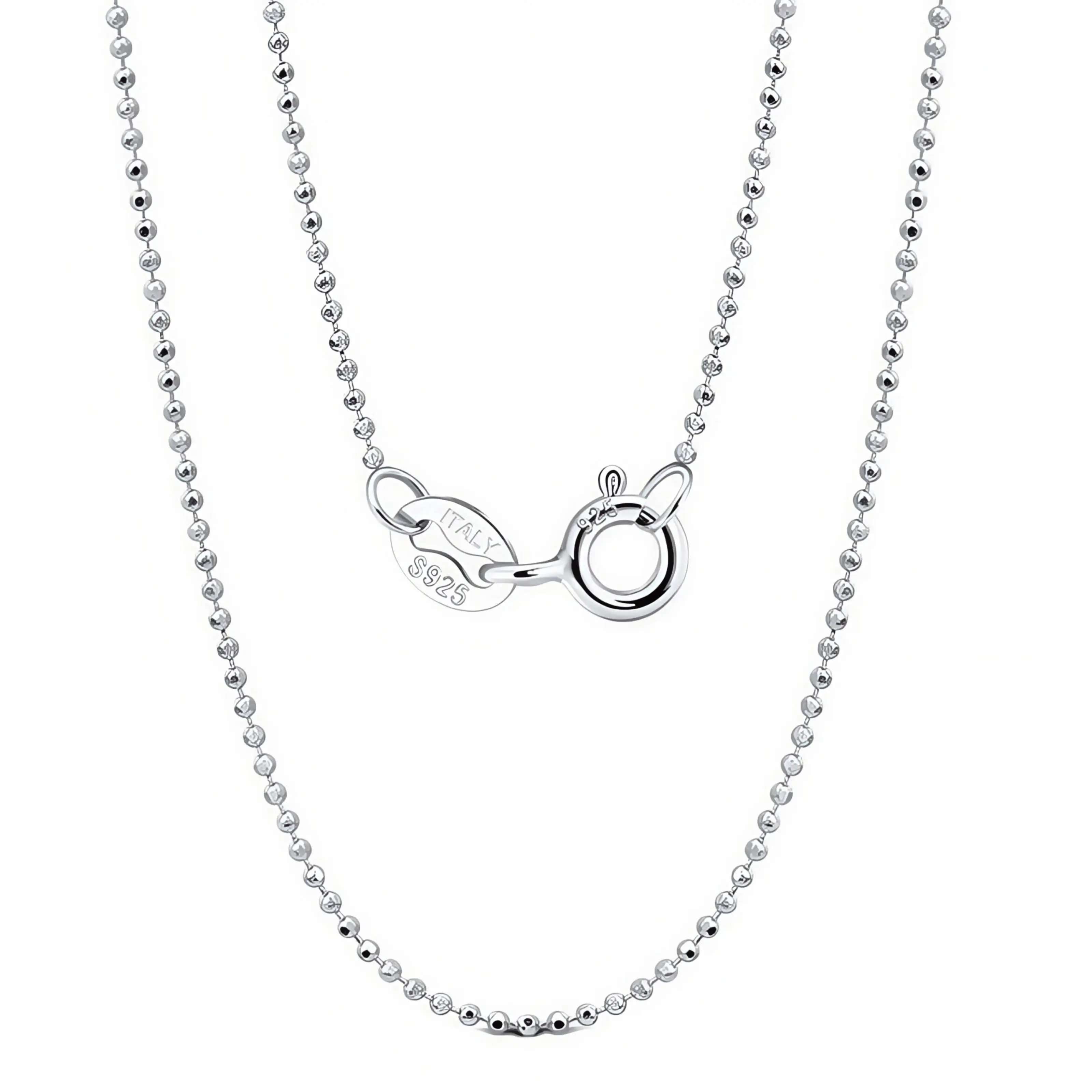 Sterling Silver 925 Jewelry 2mm 3mm White Gold Plated Italy  Bead Ball Chains Necklace Chain for Pendants Women