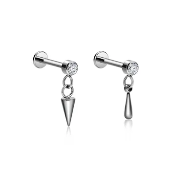 Titanium push in CZ Labret Stud Earrings Tragus Cartilage Lobe Helix Daith Inlaid Lip Studs Body Piercing Jewelry