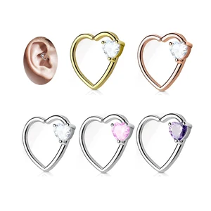Xinfocus Stainless Steel Heart Ear Helix Daith Earring Hoop Hinged Segment Ring Fashion Body Jewelry for Women Men
