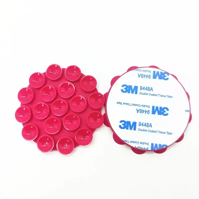 Custom Small Round Silicone rubber Pad wih suction cups on backside Vacuum adsorption Non-slip holder wit 3M adhesive