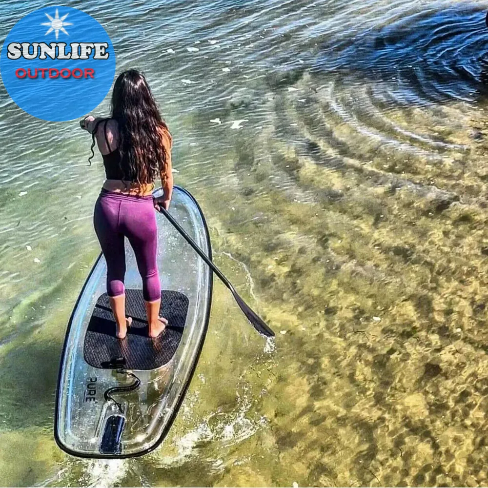 2020 New Style Wholesales  Lexan Transparent Clear Paddle Board  Transparent SUP with Paddles and Foot Leash