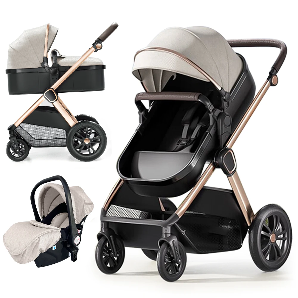 Wholesale Custom 3 in 1 Stroller Baby Carriage Pushchair Luxury Compact Folding Baby Pram Stroller 3 in 1 With Car Seat