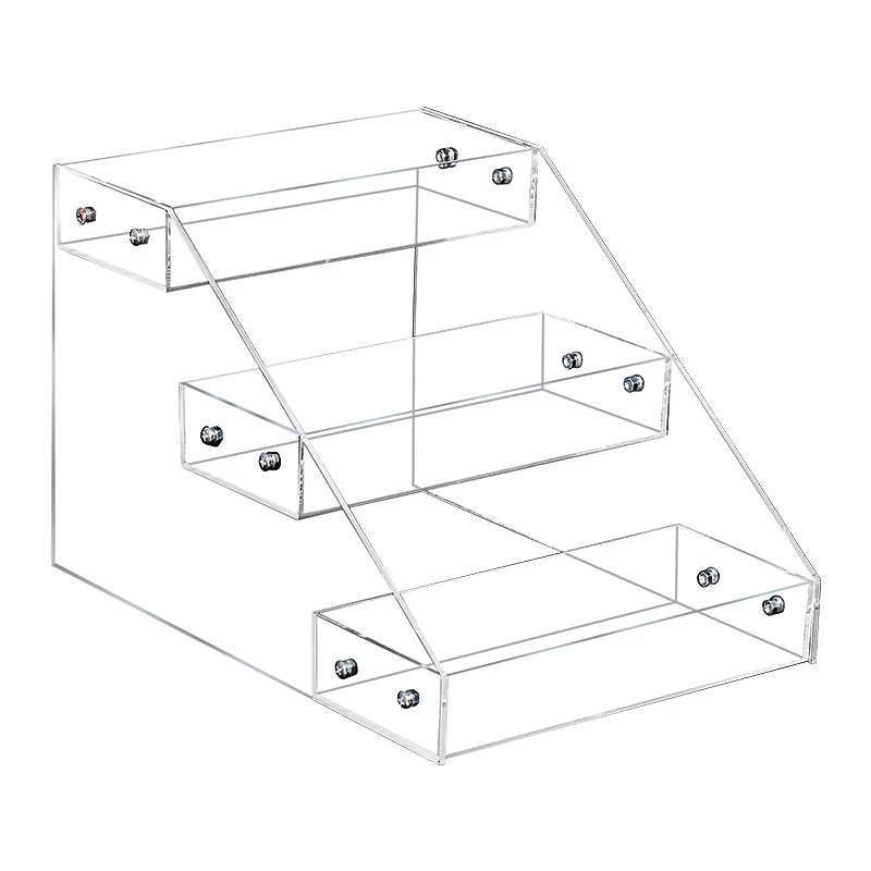 Organizador de perfumes de acrílico altamente transparente, soportes para cosméticos y estante expositor de acrílico trapezoidal multicapa para escritorio