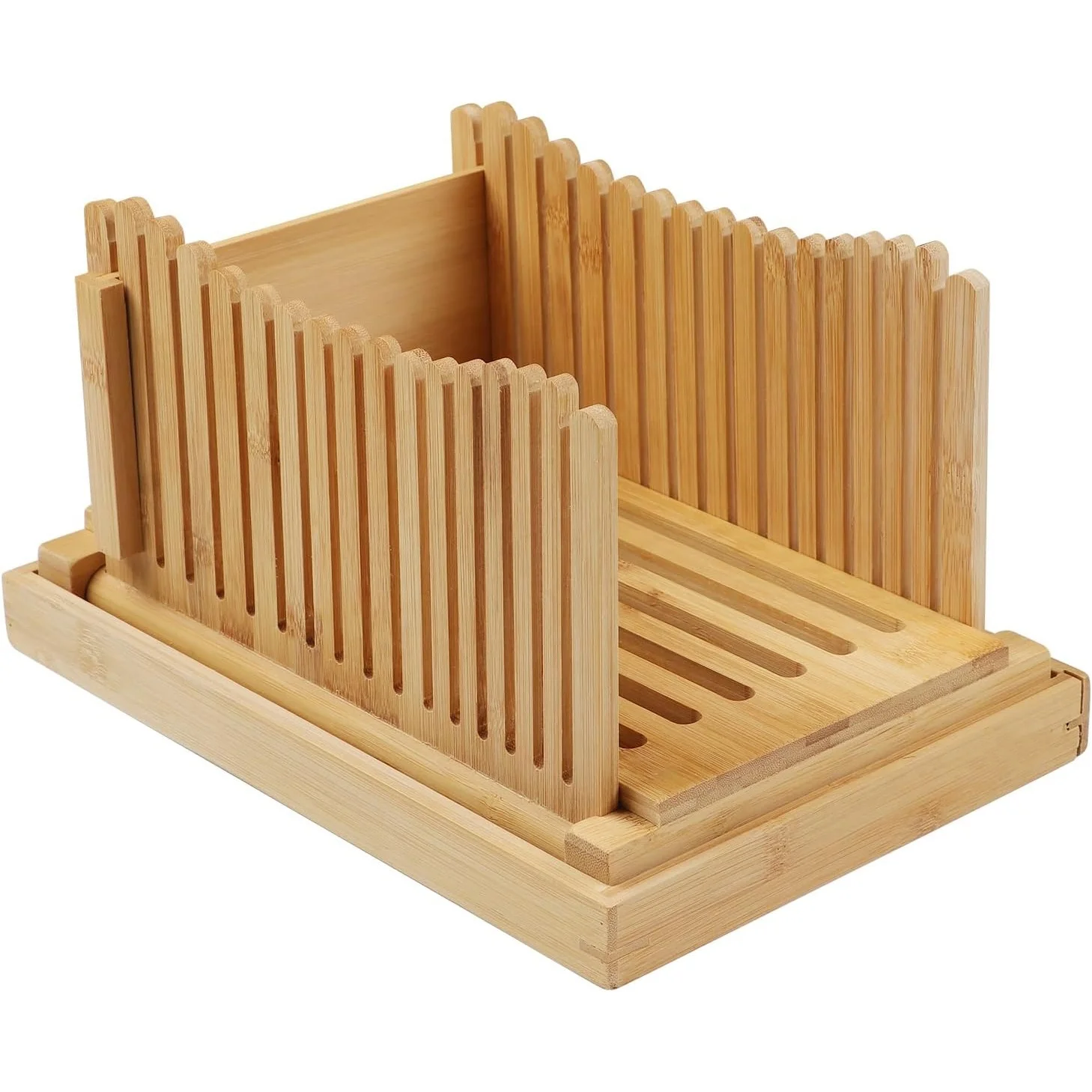 Bamboo Adjustable Foldable Manual Bakery Bread Slicer for Homemade Bread with Sturdy Bamboo Cutting Board