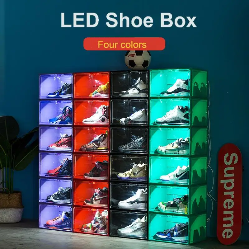LED Shoe Display Case Clear Acrylic Shoe Box with Color Changing