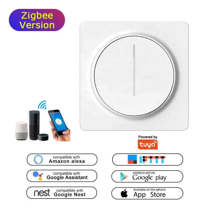 LEDEAST RD01Z ZigBee 86 Size Stepless Rotate Smart Knob Dimmer Switch Work With Alexa Google Voice Control