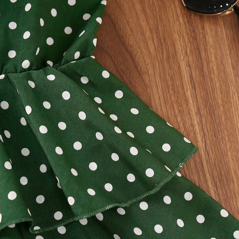 2022 Girls Summer Dot Pattern Kids Party Dresses for Children Ruffles Chiffon Dresses 6 8 10 12 14