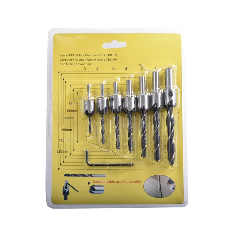 7pcs Wood Countersink Drill Bit Set 