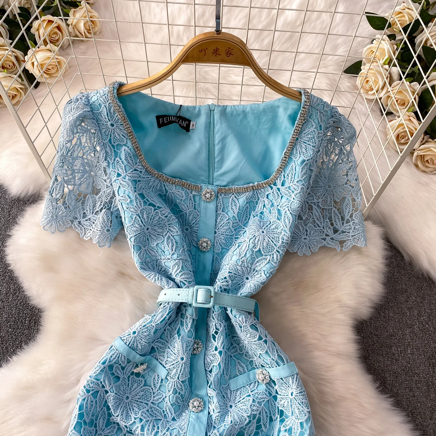 sachin and babi light blue dress Sexy Spaghetti-Straps Mermaid Lace Evening Gowns with Slit