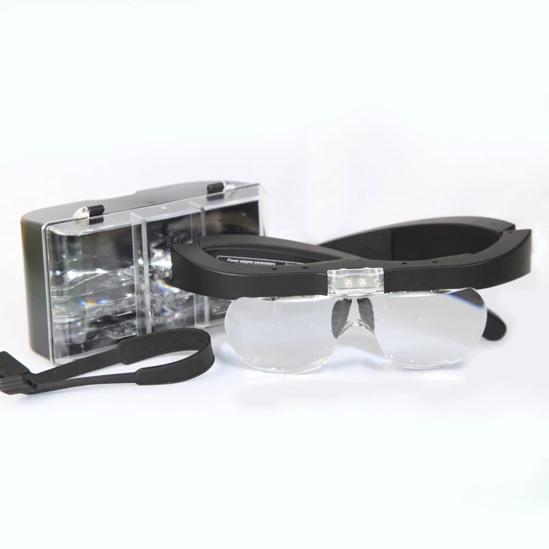 NO.11537DC With LED Light USB Rechargeable Glasses Type Magnifying Glass Repair Work Beauty 1.5X 2.5X 3.5X 5.0X Magnifying Glass