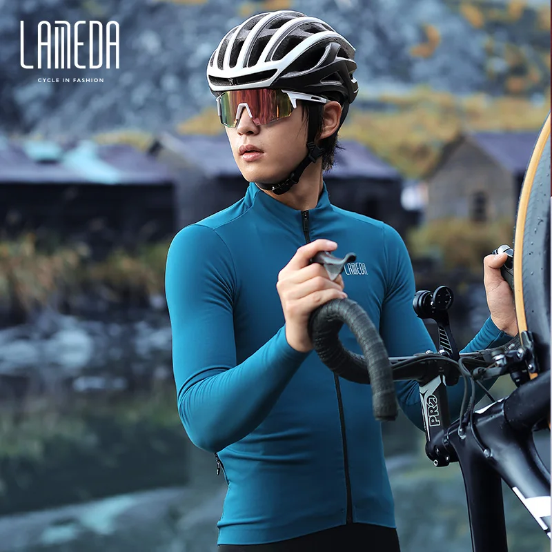 LAMEDA ヘルメット LAMEDAカスタム高品質イタリアファブリック昇華長袖ウォームフリースロードバイクワール防風ウィンターサイクリングジャケット