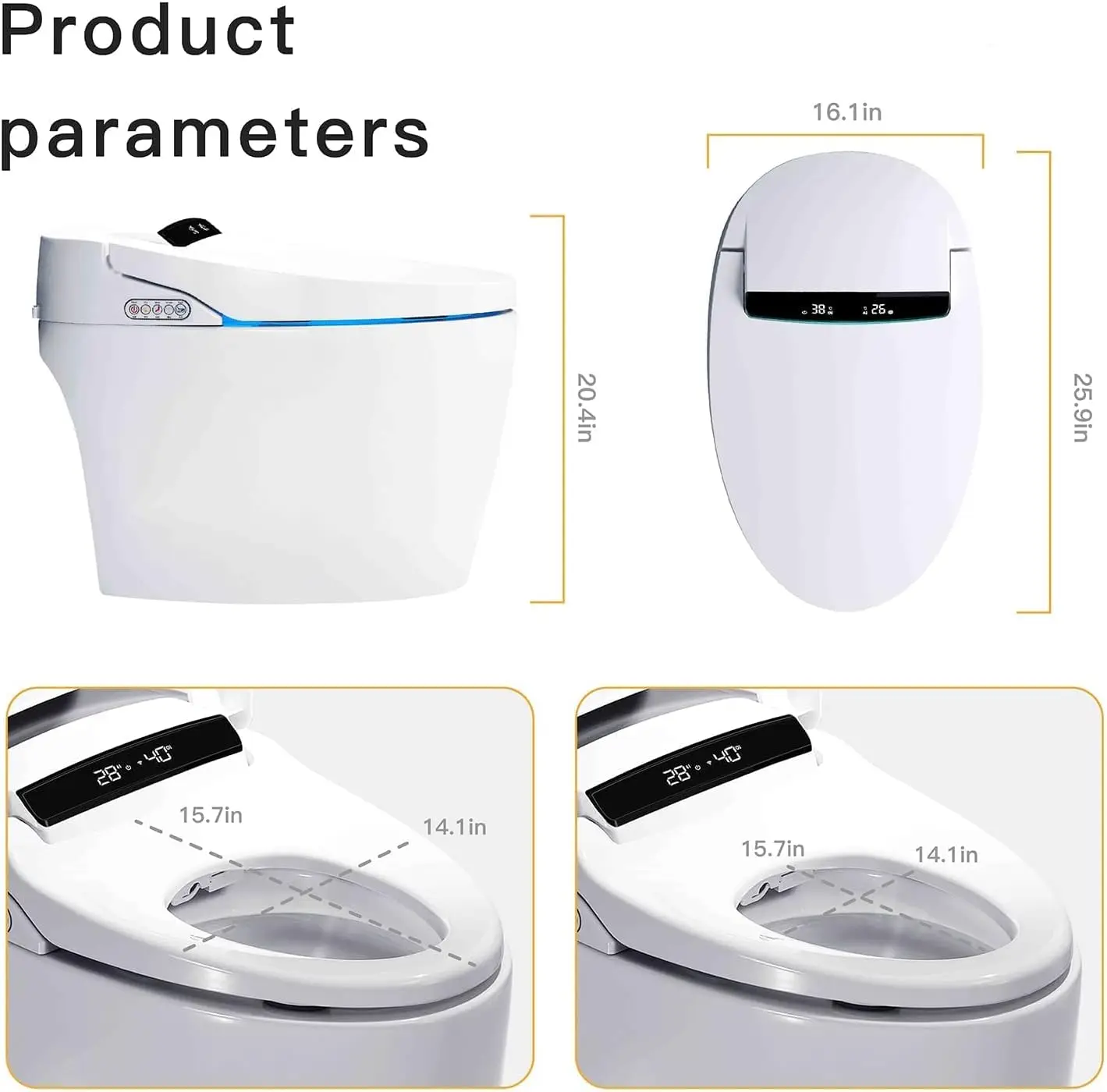 TikTok Smart Bidet Toilet with Warm Water Sprayer Dryer for Bathrooms Square Bowl Tankless LED Display
