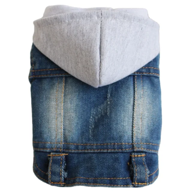 Custom Wholesale Dog Jean Jacket with Hoodies vest dog coat overalls Denim dog clothes for puppy small