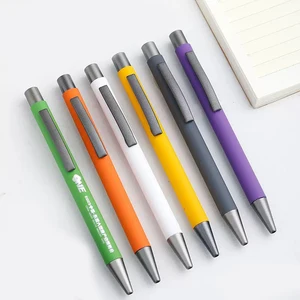High Quality Promotional Gift Personalized Custom Laser Logo Click Aluminum Metal Ballpoint Pen with Rubber finished