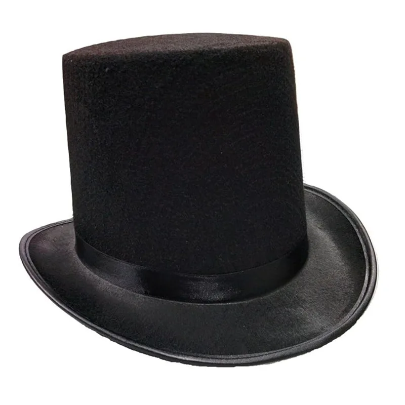 Hot Selling Tall Black Satin Finish Top Hat Vintage Black Felt Tall Top Hat for Magician Circus Ringmaster Steampunk Supplies
