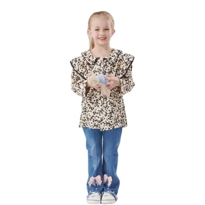 New Spring Girls Fashion Korean-Clothes Baby Doll Floral Shirt Bell Bottoms Jeans 2 Piece Girls Clothing Sets