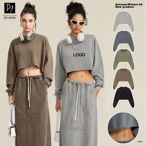 New Heavy Weight Customized 100% Cotton 380gsm Women T-Shirt Crewneck Washed Loose Edgel Long Sleeve Heavyweight Women T-Shirt