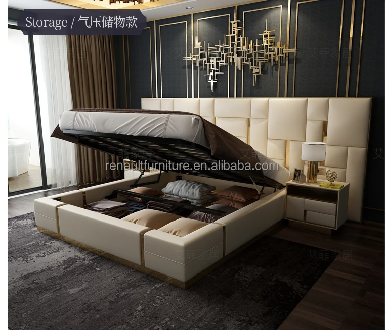 C2039 High End Big Headboard Double Bed Luxury Contemporary Upholstered