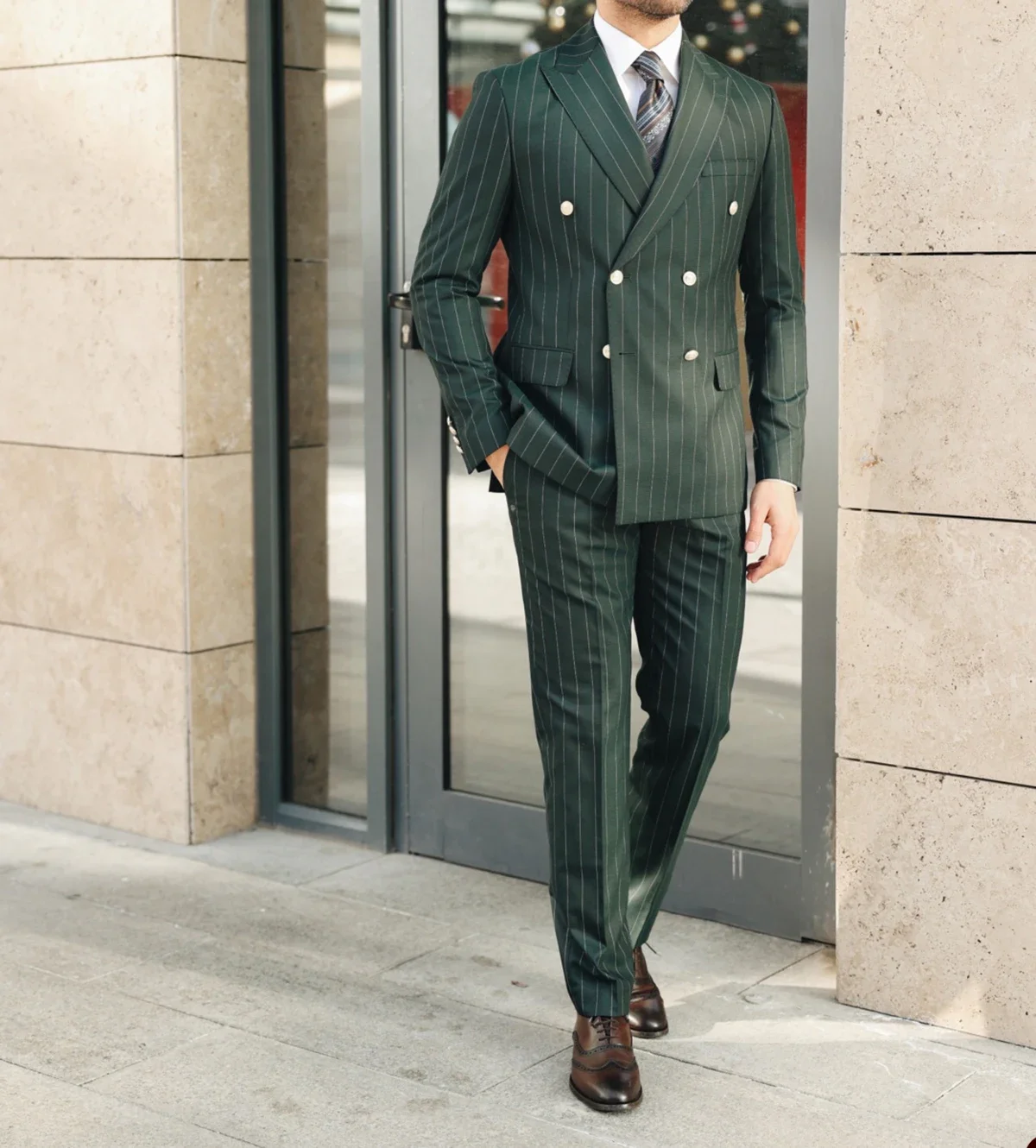Emerald Green Velvet Suit Green Pinstripe Suits For Men Double Breasted  Slim Fit