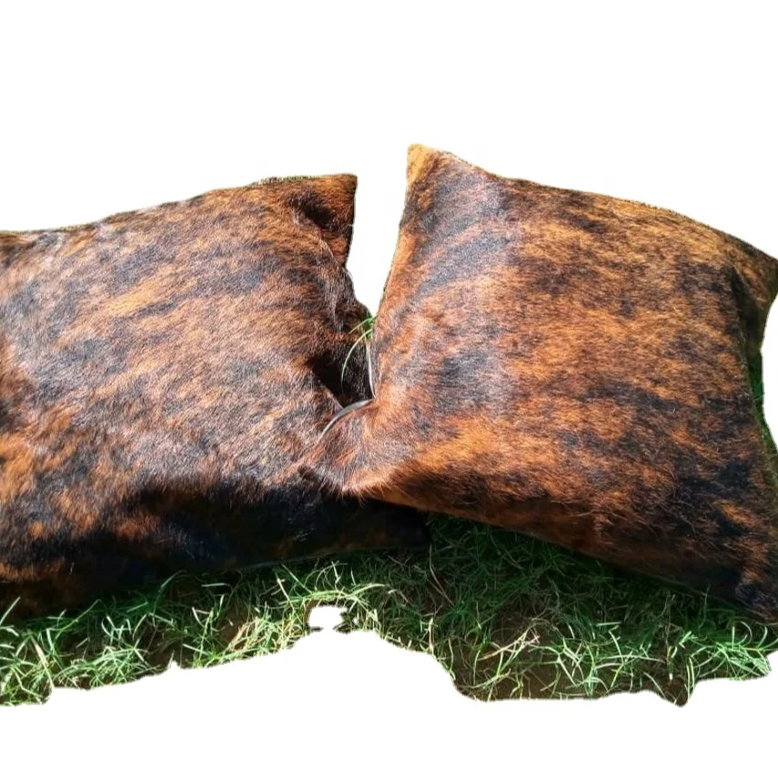 Cowhide Pillows Cushion Cover Leather Hair on Cow Hide Skin 16 x16 Set of 2