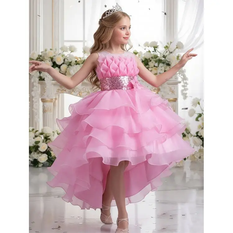 Lovely Children Party Dress Puffy Kids Clothing Big Girl Birthday Dresses Flower Pattern Long Dresses For Girls Of 10 Year Old