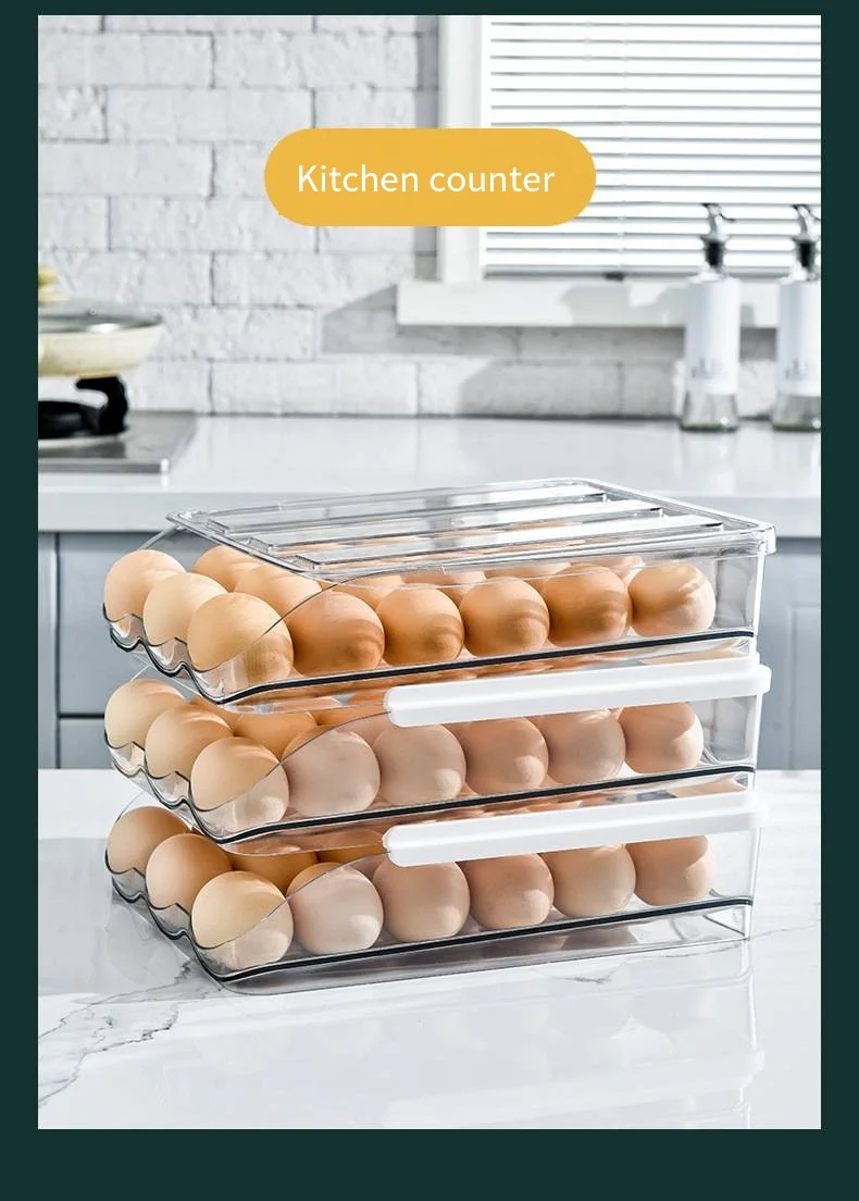 Household egg tray Kitchen refrigerator egg container Food preservation storage box Multi-layer roll-on egg carton with lid factory