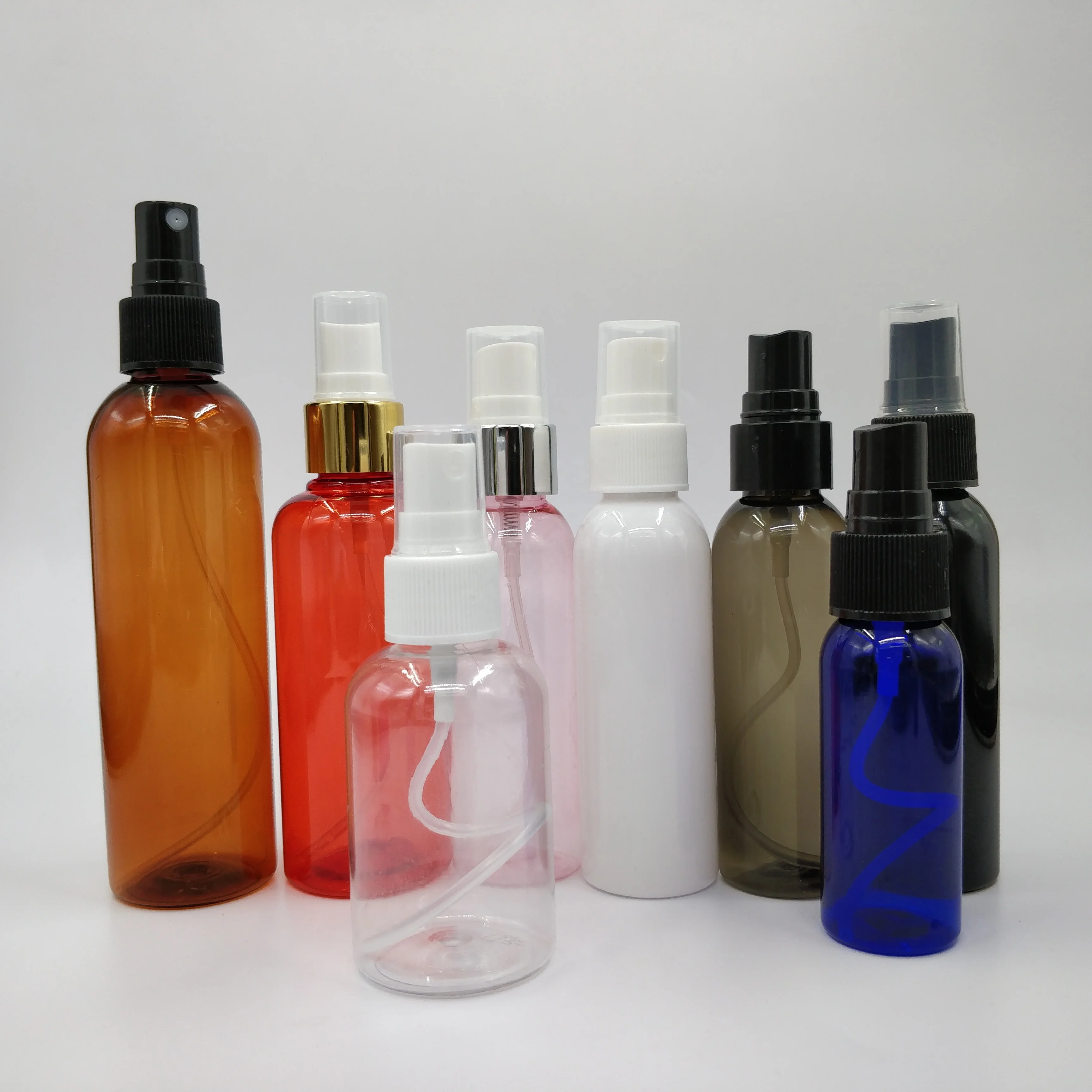 Different Capacity 100 ml 120 ml 150 ml 200 ml 250 ml 500 ml clear White Amber Blue PET Plastic Spray Bottle for Cosmetic